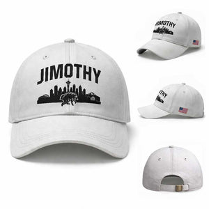 Jimothy The Raccoon Baseball Cap Seattle Space Needle Mount Rainier Landscape Art