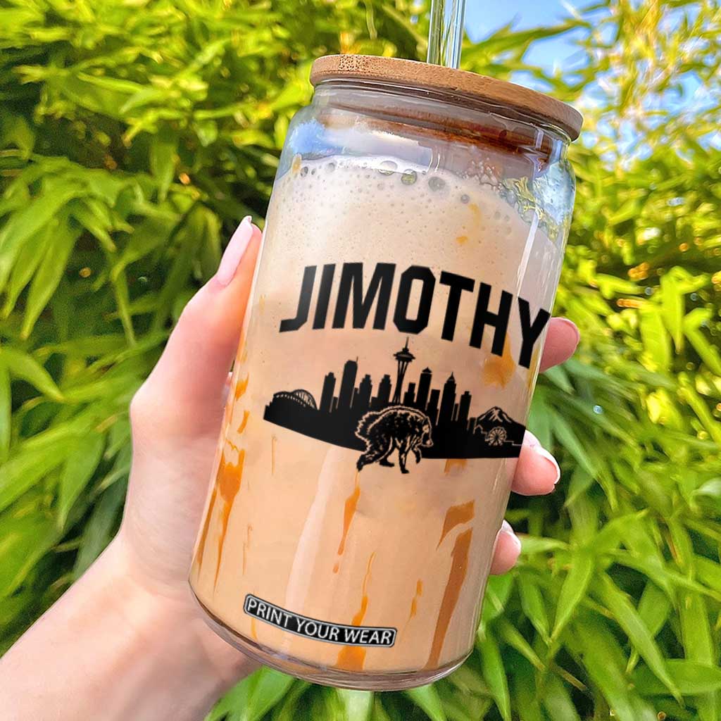 Jimothy The Raccoon Glass Can Seattle Space Needle Mount Rainier Landscape Art TS12 White Print Your Wear