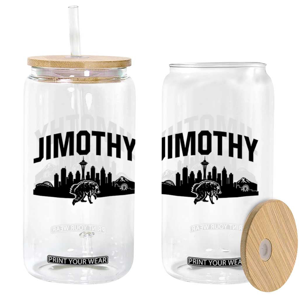 Jimothy The Raccoon Glass Can Seattle Space Needle Mount Rainier Landscape Art