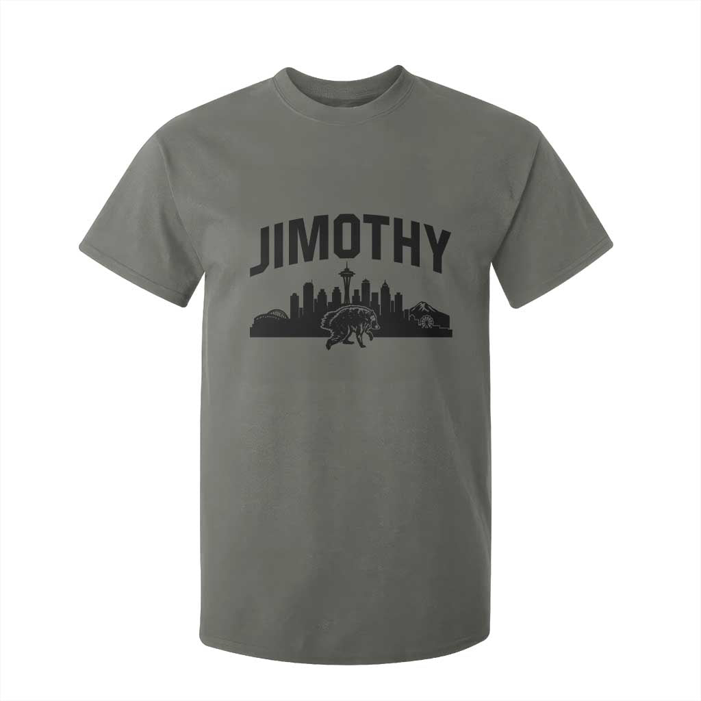 Jimothy The Raccoon T Shirt For Kid Seattle Space Needle Mount Rainier Landscape Art