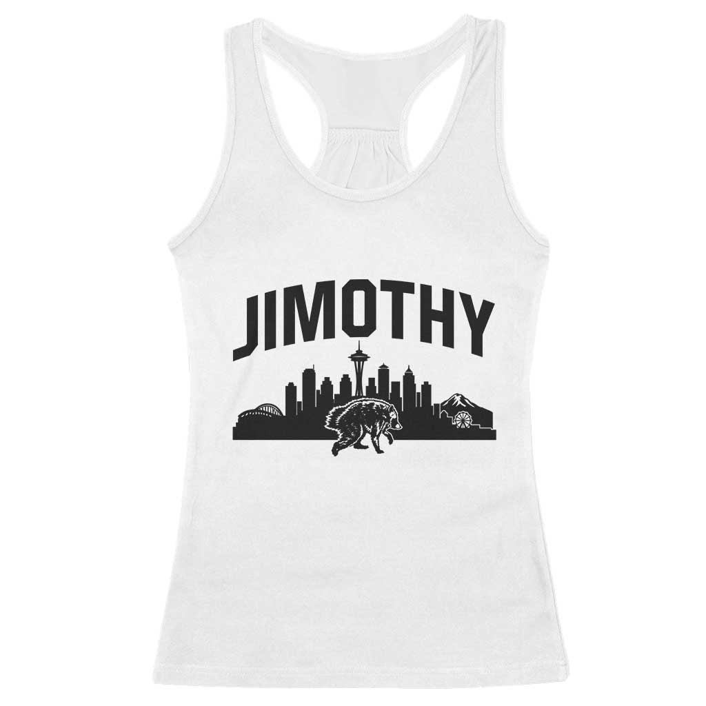 Jimothy The Raccoon Racerback Tank Top Seattle Space Needle Mount Rainier Landscape Art TS12 White Print Your Wear