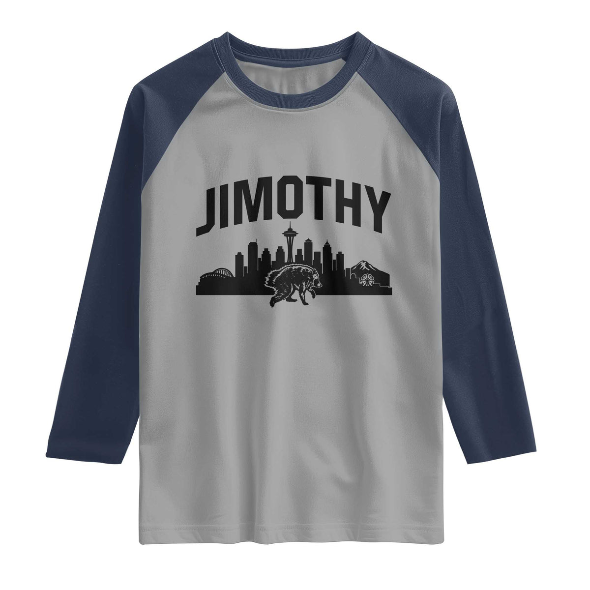 Jimothy The Raccoon Raglan Shirt Seattle Space Needle Mount Rainier Landscape Art