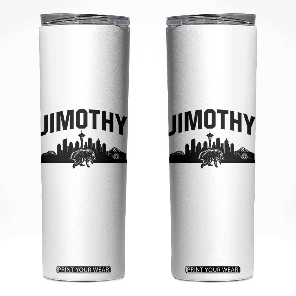 Jimothy The Raccoon Skinny Tumbler Seattle Space Needle Mount Rainier Landscape Art TS12 White Print Your Wear