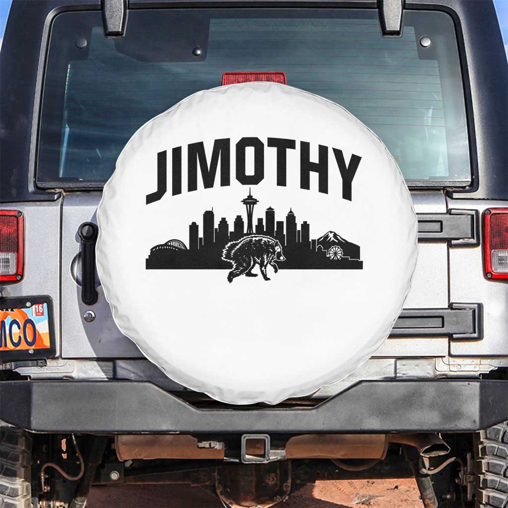 Jimothy The Raccoon Spare Tire Cover Seattle Space Needle Mount Rainier Landscape Art TS12 No hole White Print Your Wear