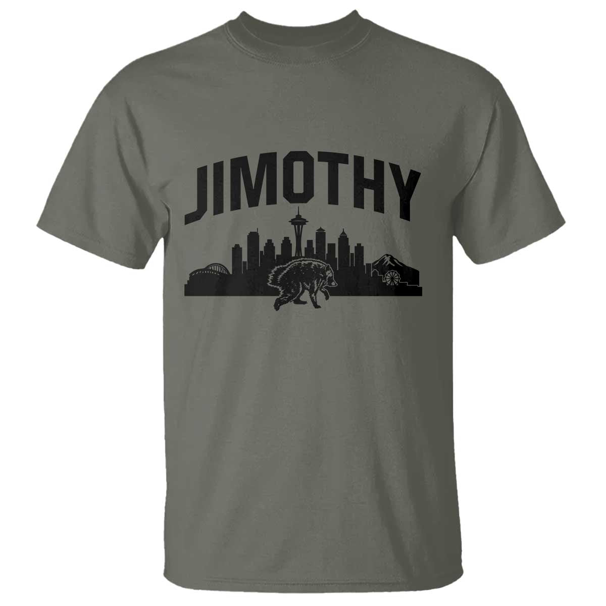 Jimothy The Raccoon T Shirt Seattle Space Needle Mount Rainier Landscape Art