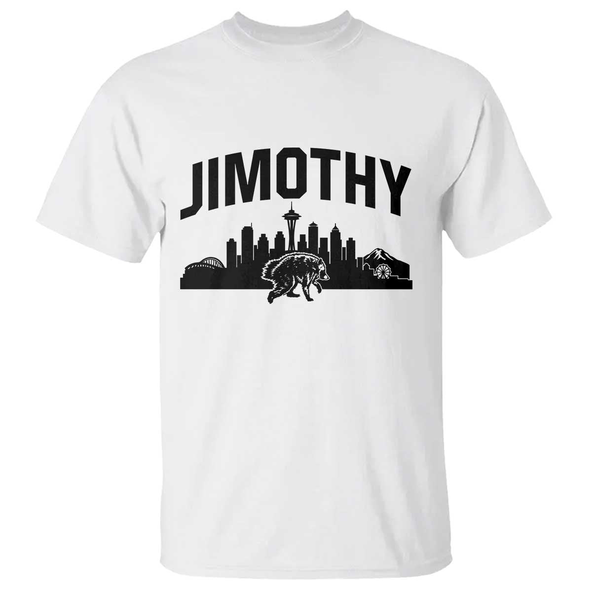 Jimothy The Raccoon T Shirt Seattle Space Needle Mount Rainier Landscape Art