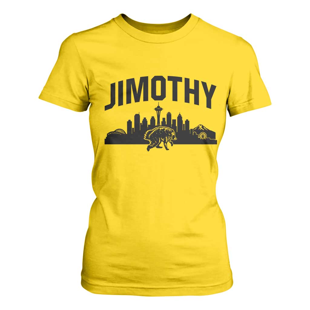 Jimothy The Raccoon T Shirt For Women Seattle Space Needle Mount Rainier Landscape Art