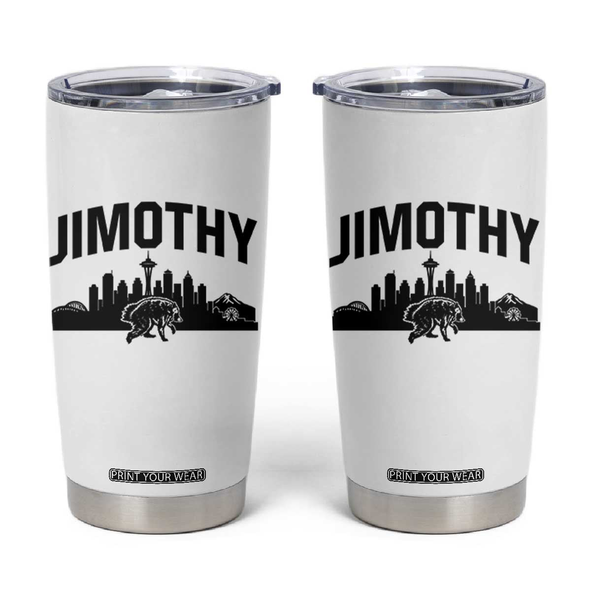 Jimothy The Raccoon Tumbler Cup Seattle Space Needle Mount Rainier Landscape Art