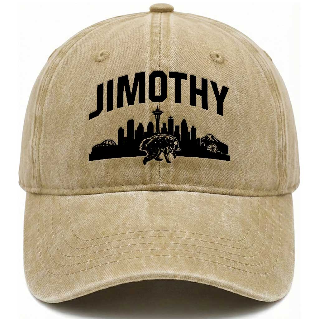 Jimothy The Raccoon Washed Cotton Baseball Cap Seattle Space Needle Mount Rainier Landscape Art TS12 Print Your Wear