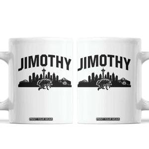 Jimothy The Raccoon Coffee Mug Seattle Space Needle Mount Rainier Landscape Art