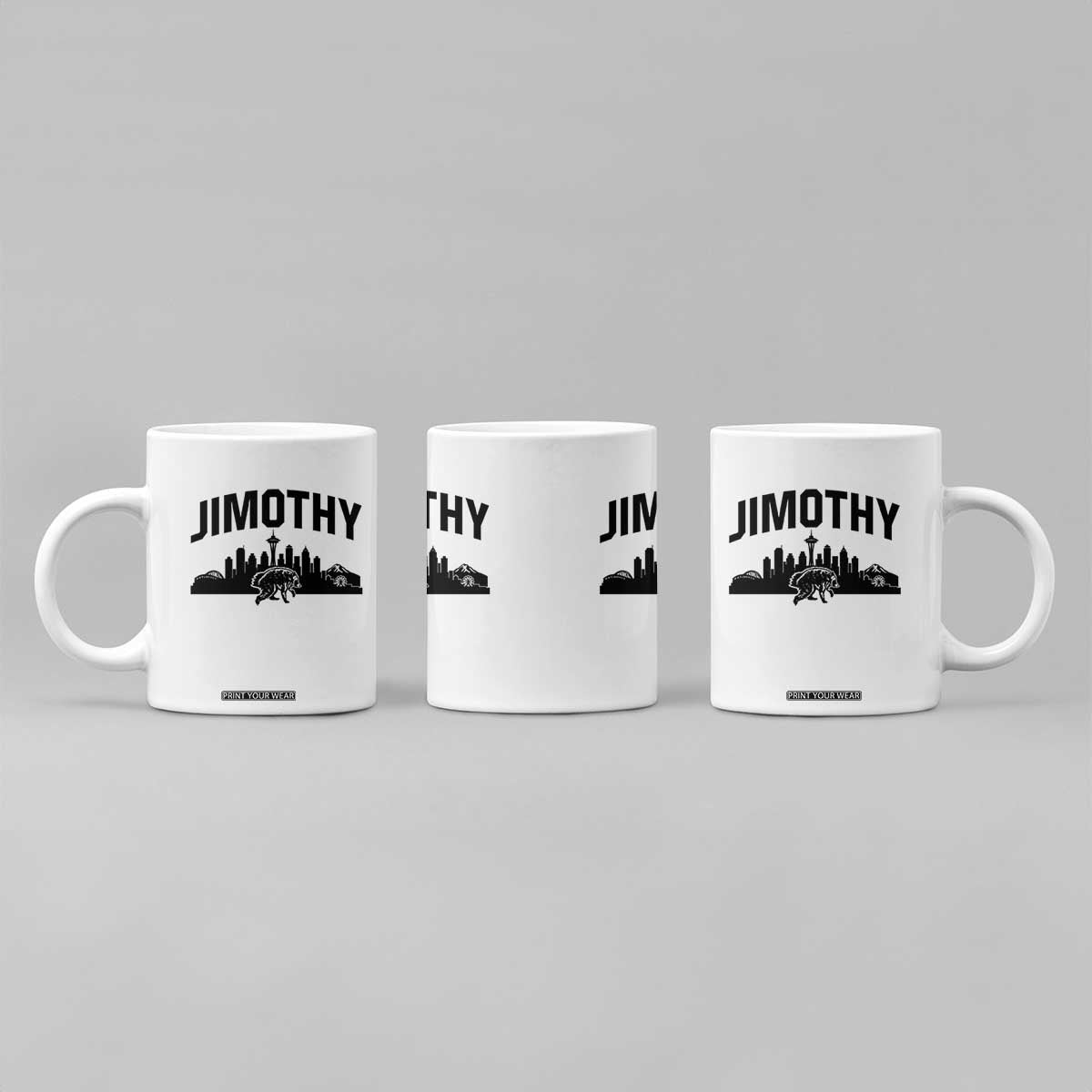 Jimothy The Raccoon Coffee Mug Seattle Space Needle Mount Rainier Landscape Art