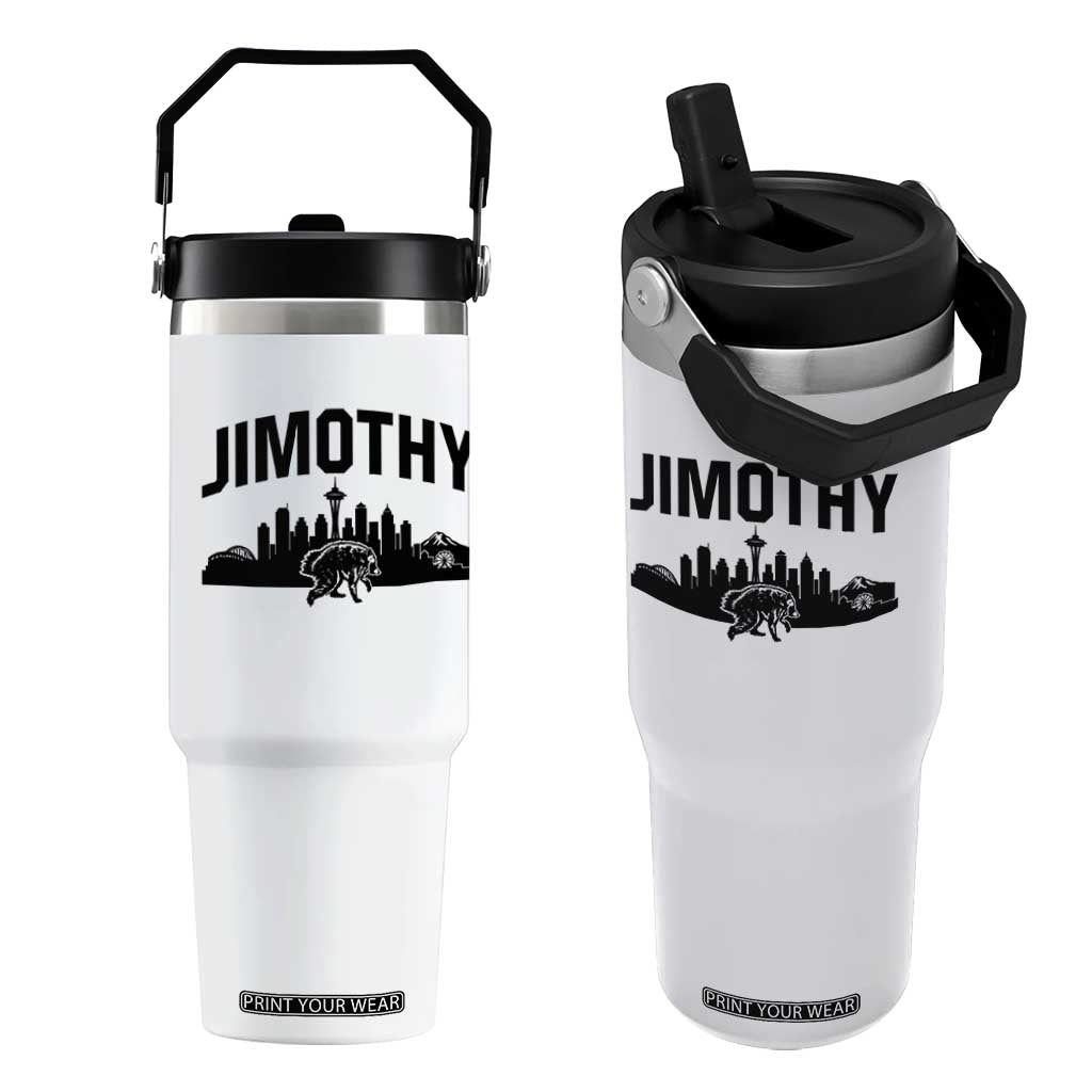 Jimothy The Raccoon Flip Straw Tumbler Seattle Space Needle Mount Rainier Landscape Art TS12 One Size: 30 oz White Print Your Wear