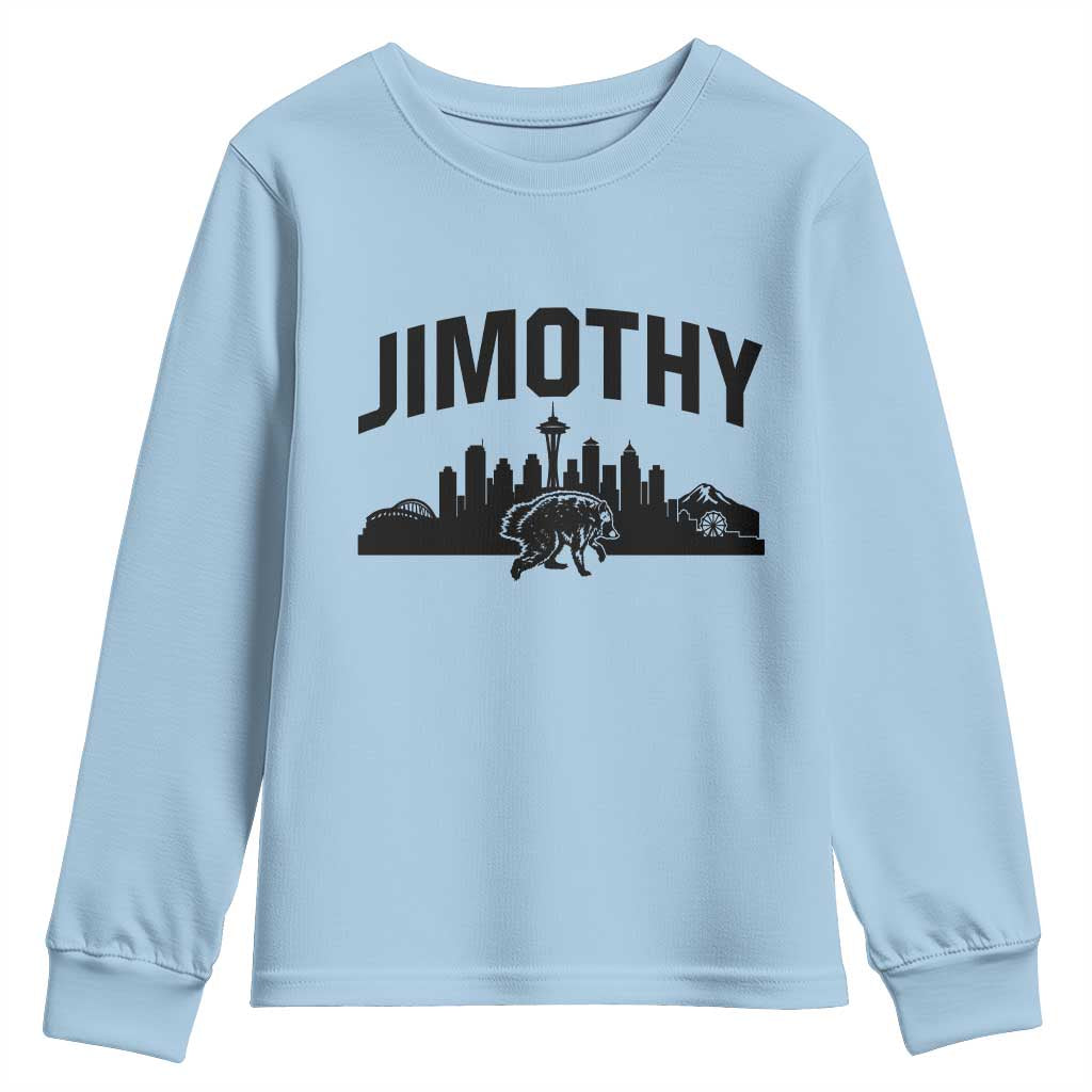 Jimothy The Raccoon Youth Sweatshirt Seattle Space Needle Mount Rainier Landscape Art