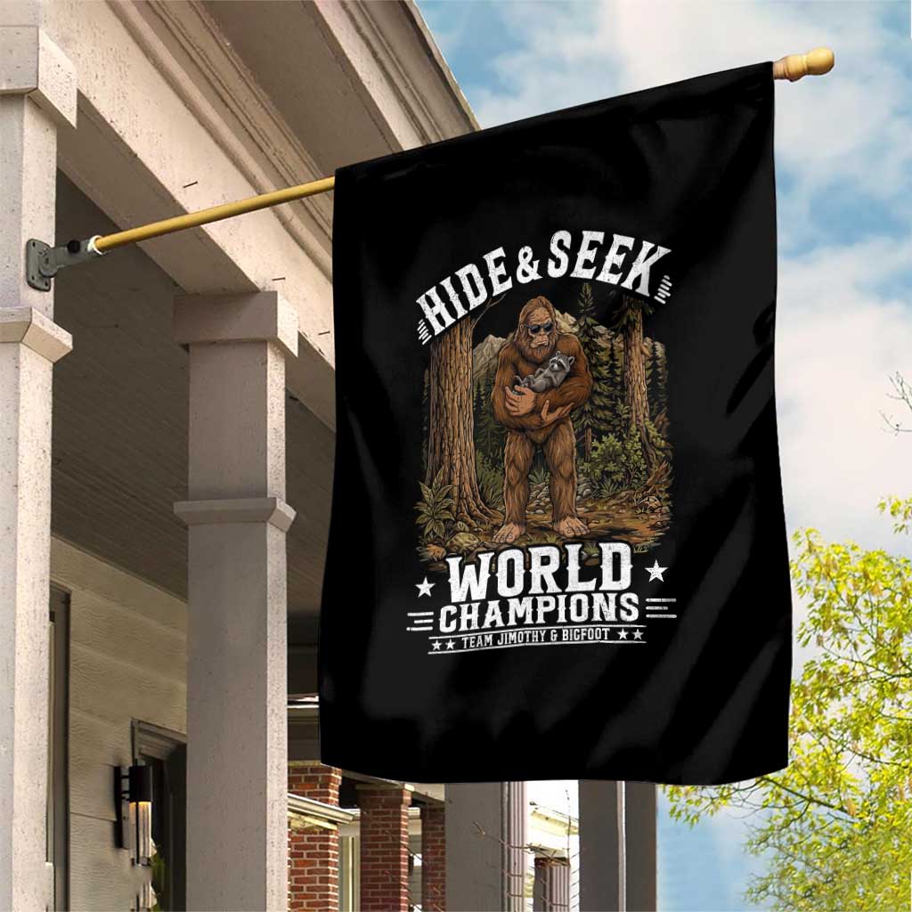 Bigfoot Jimothy The Raccoon Cryptid Animal Friendship Garden Flag Hide And Seek World Champions