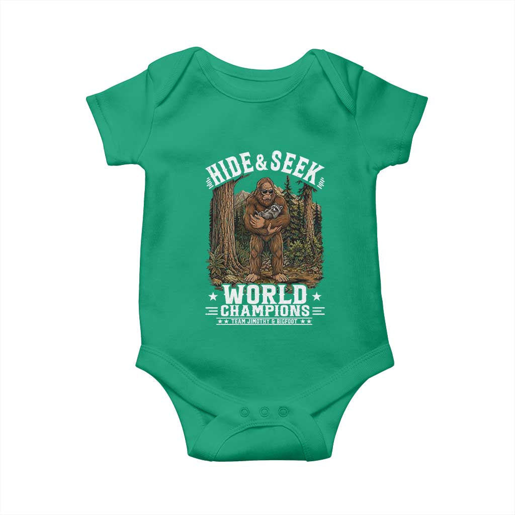 Bigfoot Jimothy The Raccoon Cryptid Animal Friendship Baby Onesie Hide And Seek World Champions