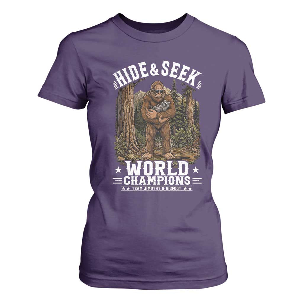 Bigfoot Jimothy The Raccoon Cryptid Animal Friendship T Shirt For Women Hide And Seek World Champions