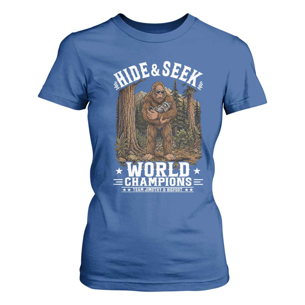 Bigfoot Jimothy The Raccoon Cryptid Animal Friendship T Shirt For Women Hide And Seek World Champions