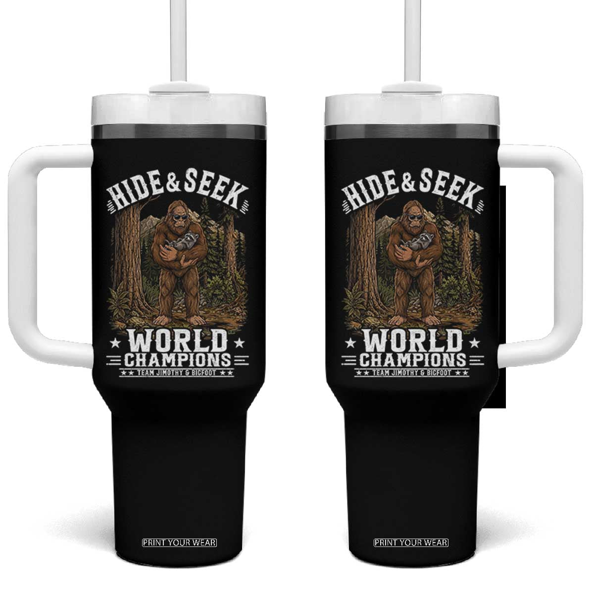 Bigfoot Jimothy The Raccoon Cryptid Animal Friendship Tumbler With Handle Hide And Seek World Champions TS12 One Size: 40 oz Black Print Your Wear