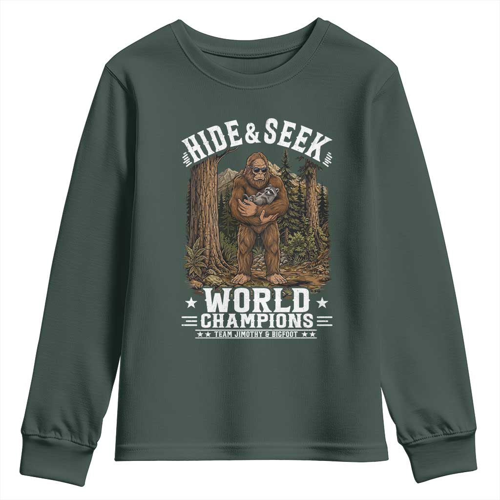 Bigfoot Jimothy The Raccoon Cryptid Animal Friendship Youth Sweatshirt Hide And Seek World Champions
