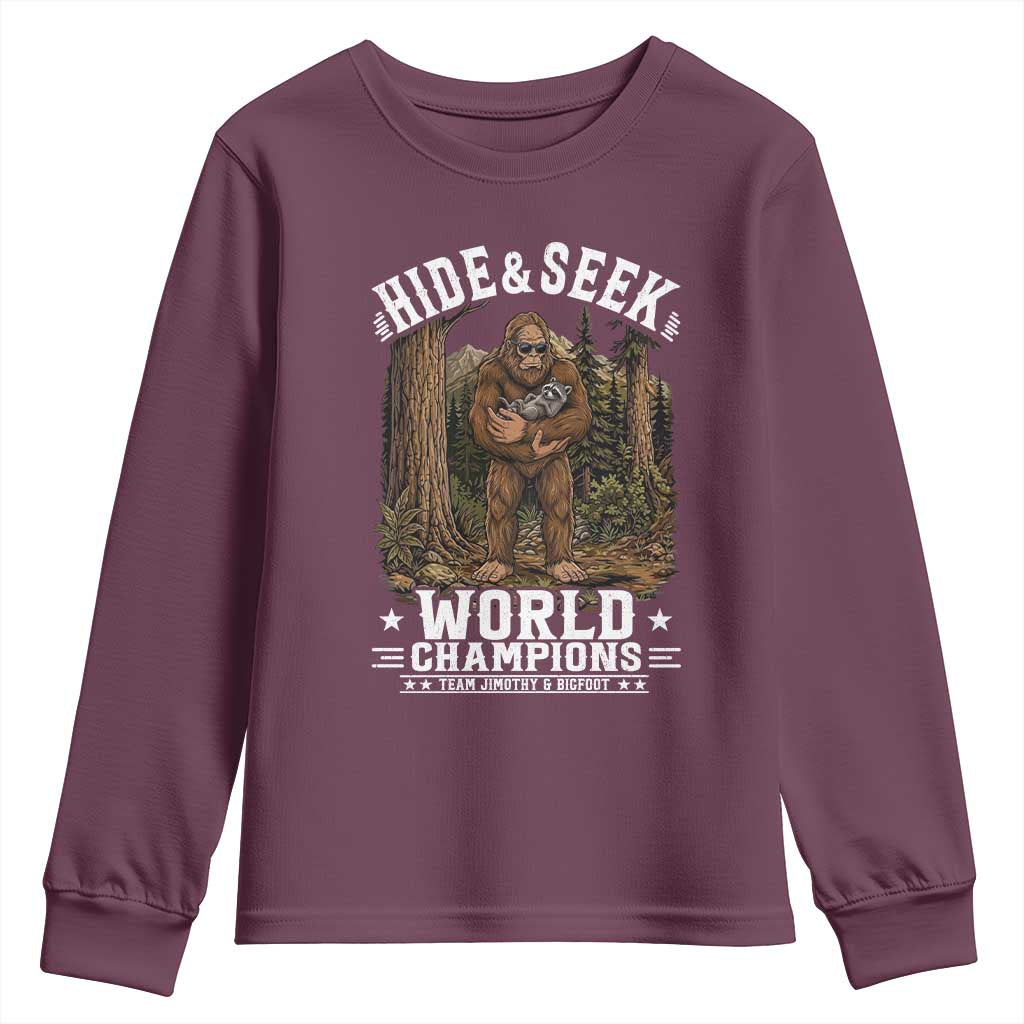 Bigfoot Jimothy The Raccoon Cryptid Animal Friendship Youth Sweatshirt Hide And Seek World Champions