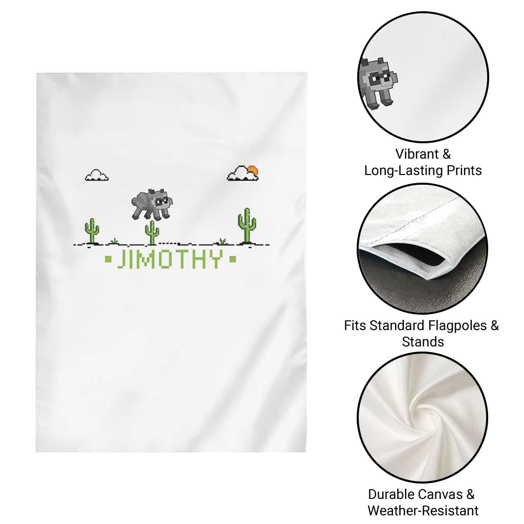 Funny Jimothy The Raccoon Garden Flag Pixel Art Retro Gaming Trash Panda Meme