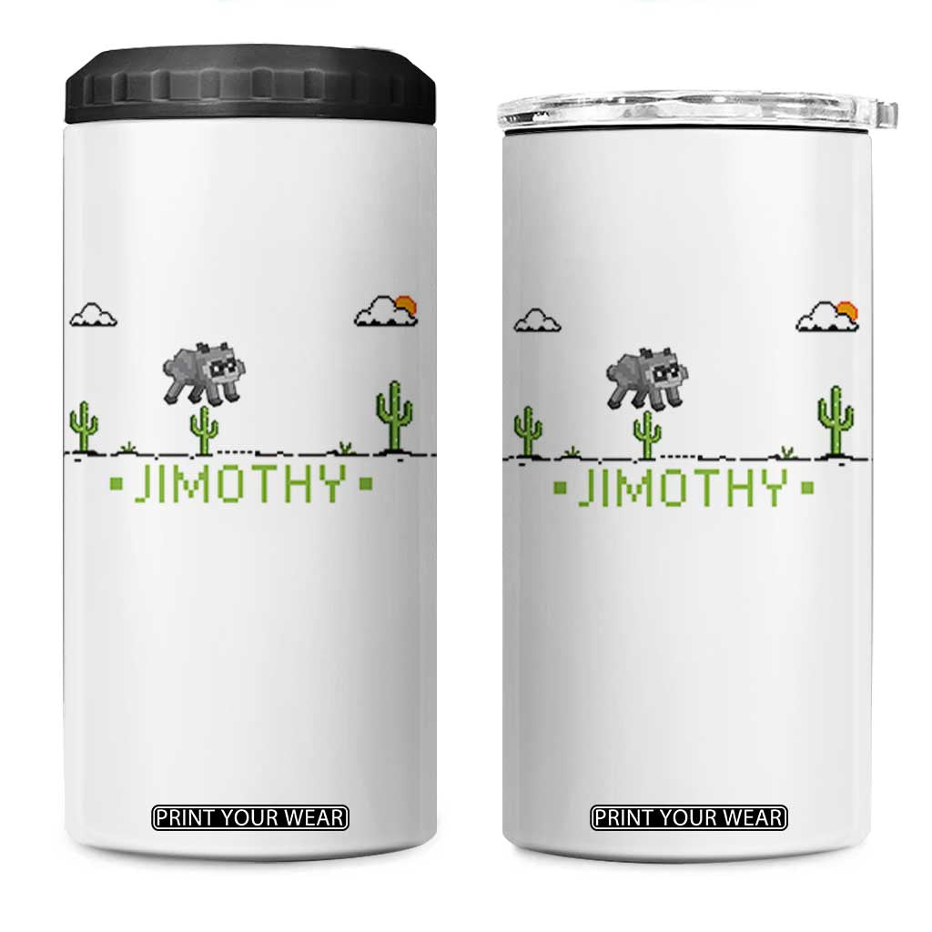 Funny Jimothy The Raccoon 4 in 1 Can Cooler Tumbler Pixel Art Retro Gaming Trash Panda Meme