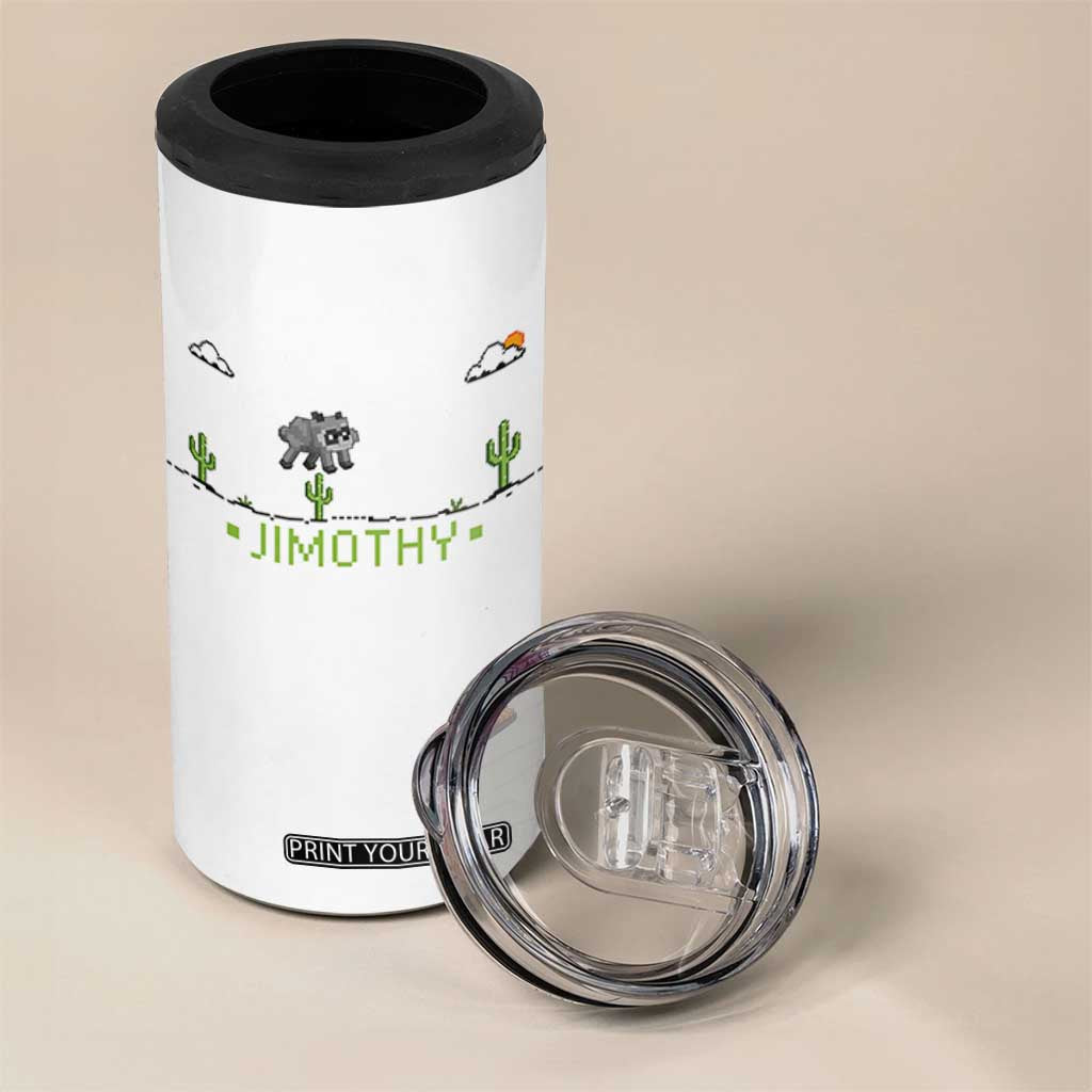 Funny Jimothy The Raccoon 4 in 1 Can Cooler Tumbler Pixel Art Retro Gaming Trash Panda Meme