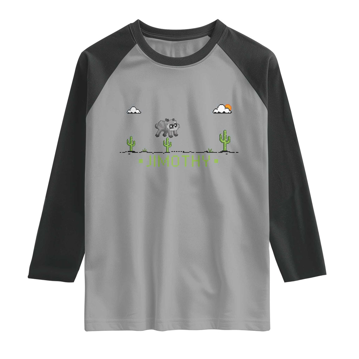 Funny Jimothy The Raccoon Raglan Shirt Pixel Art Retro Gaming Trash Panda Meme