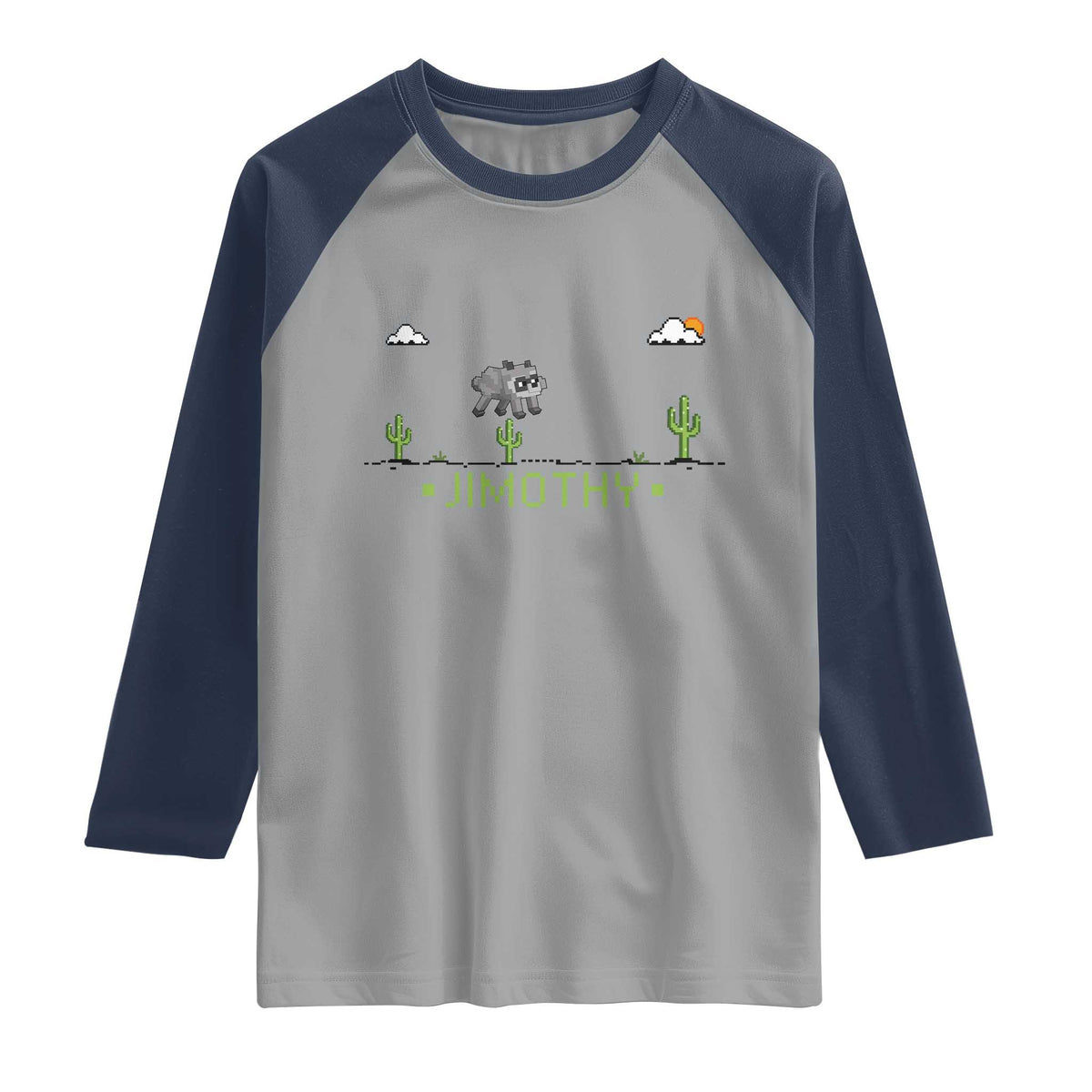 Funny Jimothy The Raccoon Raglan Shirt Pixel Art Retro Gaming Trash Panda Meme