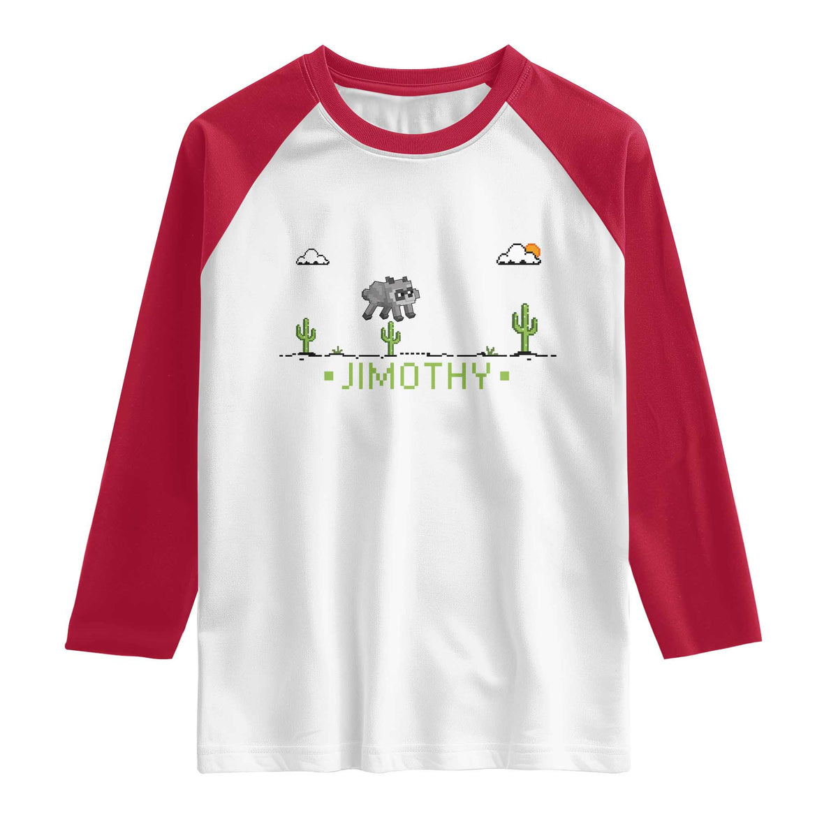 Funny Jimothy The Raccoon Raglan Shirt Pixel Art Retro Gaming Trash Panda Meme