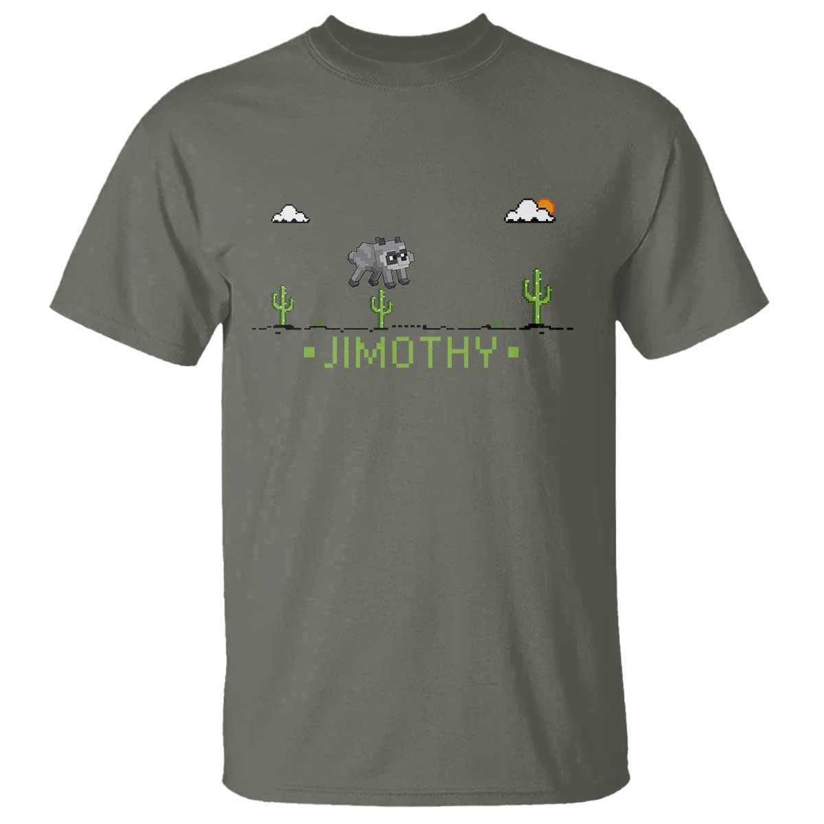 Funny Jimothy The Raccoon T Shirt Pixel Art Retro Gaming Trash Panda Meme