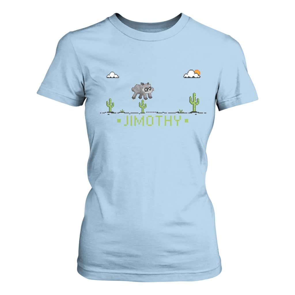 Funny Jimothy The Raccoon T Shirt For Women Pixel Art Retro Gaming Trash Panda Meme