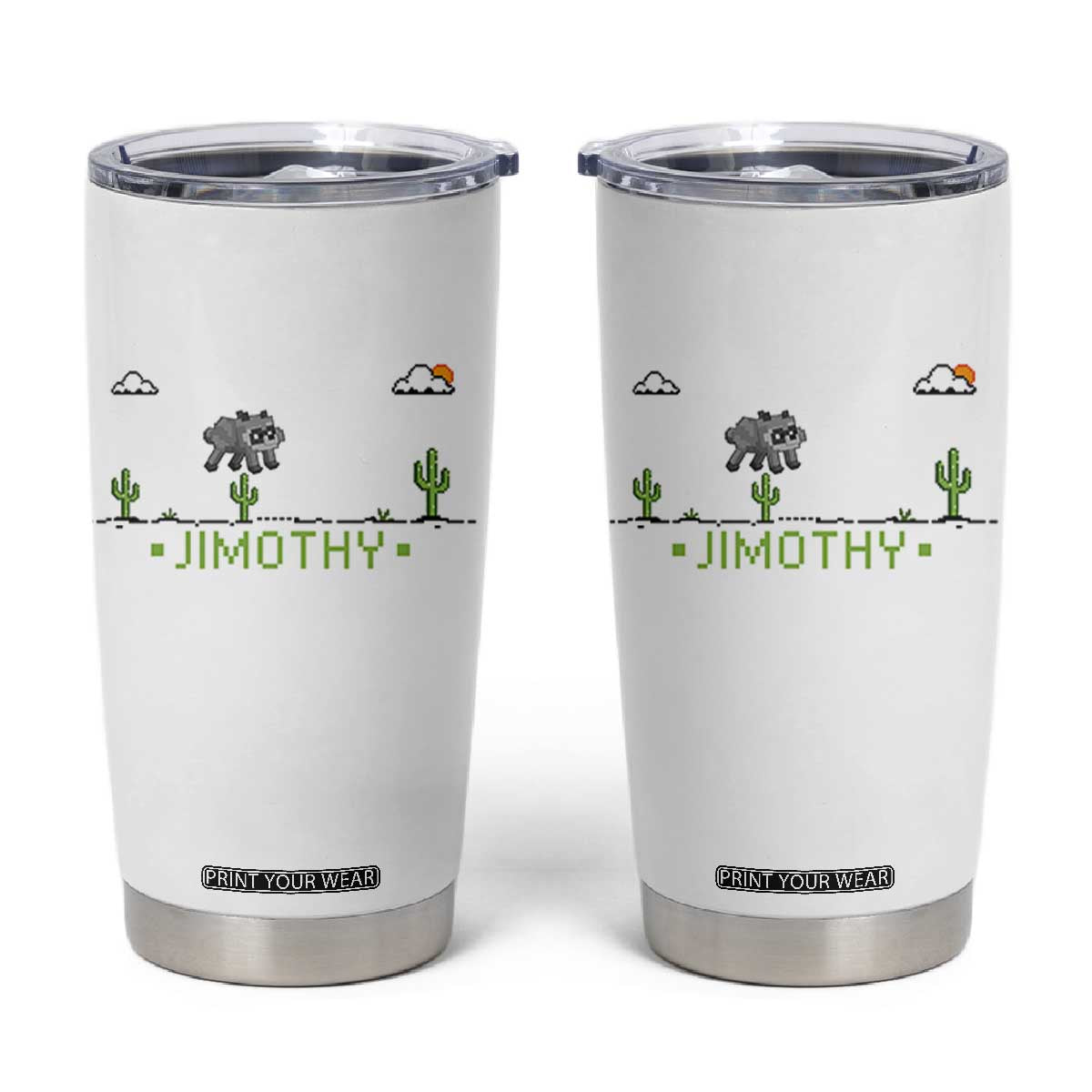 Funny Jimothy The Raccoon Tumbler Cup Pixel Art Retro Gaming Trash Panda Meme TS12 White Print Your Wear