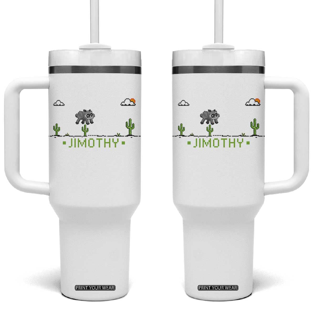 Funny Jimothy The Raccoon Tumbler With Handle Pixel Art Retro Gaming Trash Panda Meme