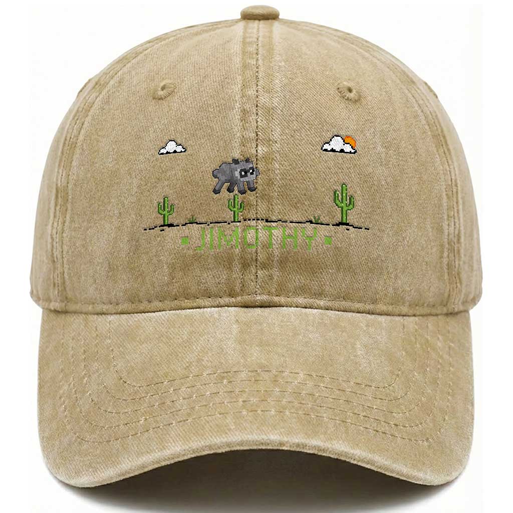 Funny Jimothy The Raccoon Washed Cotton Baseball Cap Pixel Art Retro Gaming Trash Panda Meme TS12 Print Your Wear