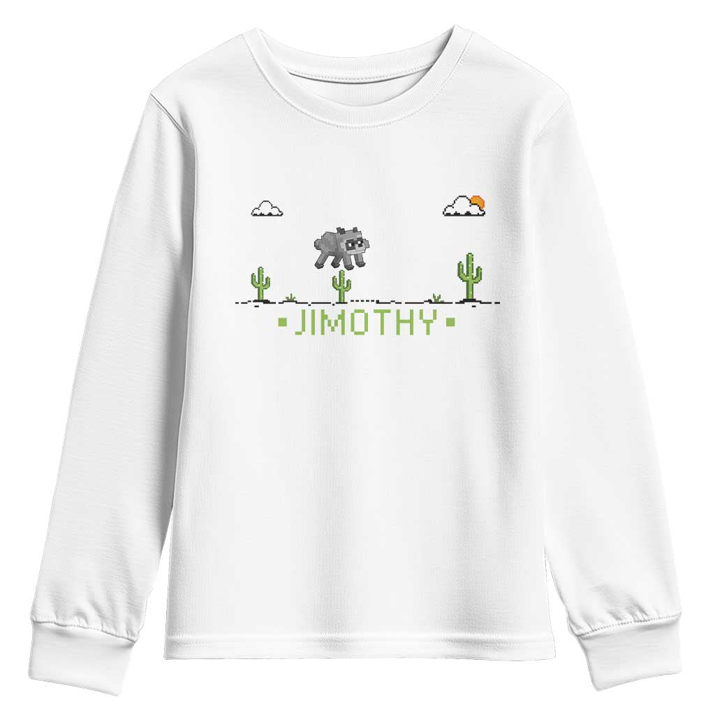 Funny Jimothy The Raccoon Youth Sweatshirt Pixel Art Retro Gaming Trash Panda Meme TS12 White Print Your Wear
