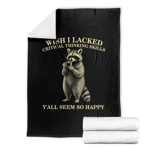 Funny Raccoon Coffee Drinker Throw Blanket Wish I Lacked Critical Thinking Skills