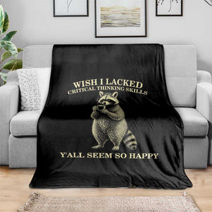 Funny Raccoon Coffee Drinker Throw Blanket Wish I Lacked Critical Thinking Skills