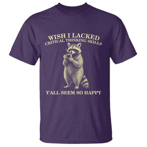 Funny Raccoon Coffee Drinker T Shirt Wish I Lacked Critical Thinking Skills