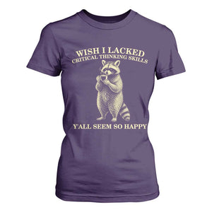 Funny Raccoon Coffee Drinker T Shirt For Women Wish I Lacked Critical Thinking Skills
