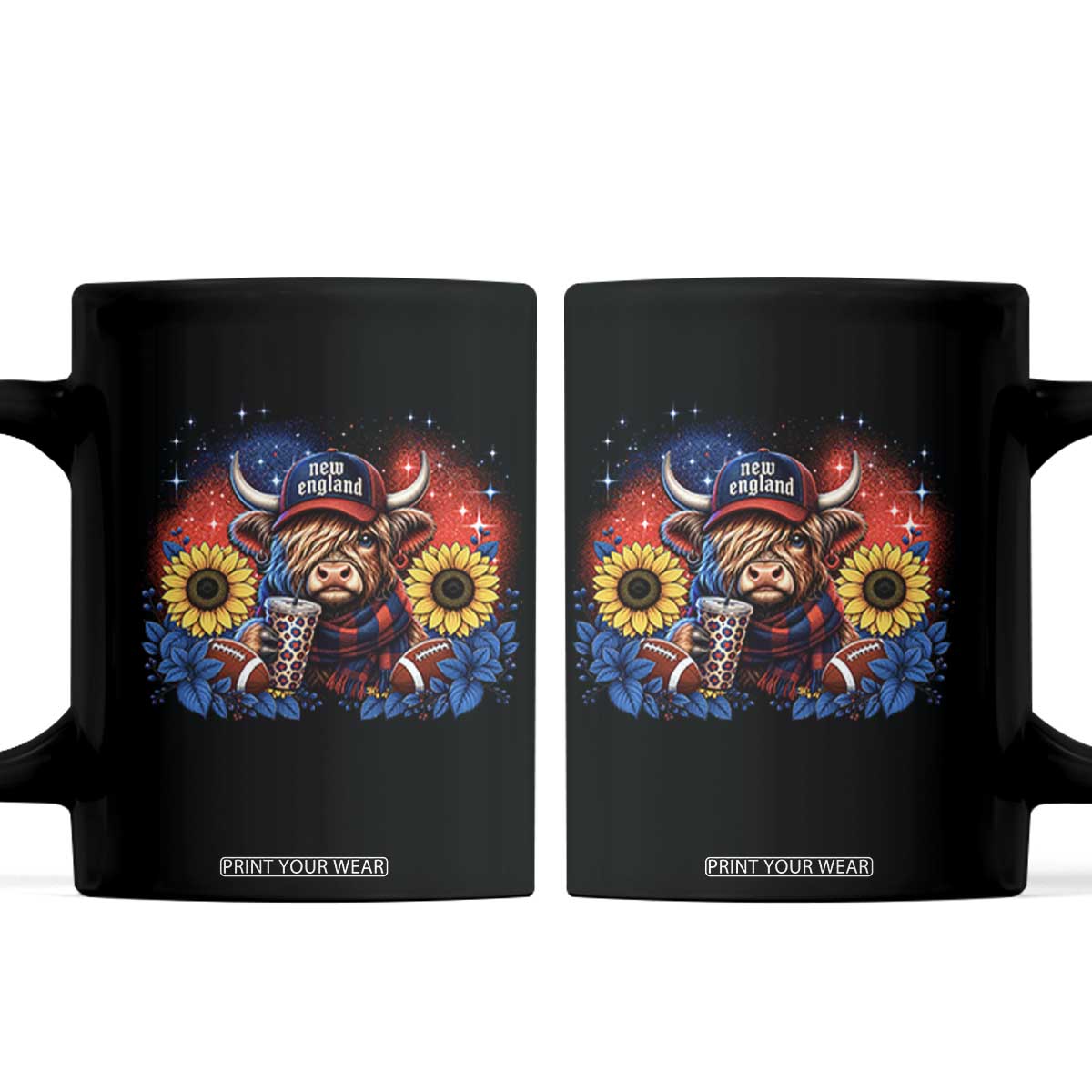 Cute Highland Cow Game Day Coffee Mug New England Sports Fan Gift TS12 Black Print Your Wear