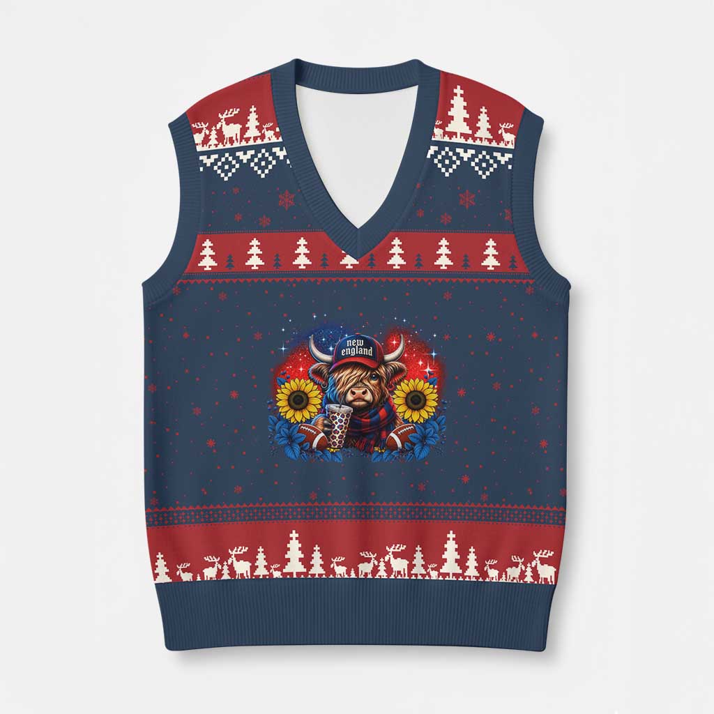 Cute Highland Cow Game Day V-Neck Knit Sweater Vest New England Sports Fan Gift TS12 Navy Red Print Your Wear