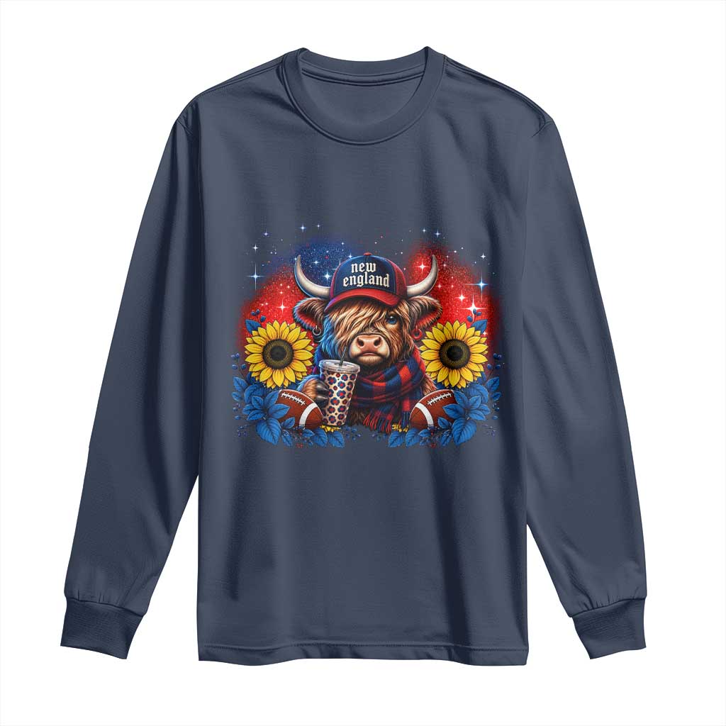 Cute Highland Cow Game Day Long Sleeve Shirt New England Sports Fan Gift TS12 Navy Print Your Wear