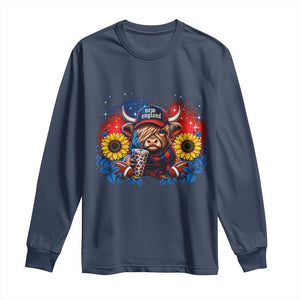 Cute Highland Cow Game Day Long Sleeve Shirt New England Sports Fan Gift TS12 Navy Print Your Wear