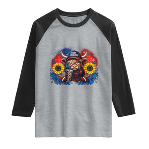 Cute Highland Cow Game Day Raglan Shirt New England Sports Fan Gift TS12 Heather Gray Black Print Your Wear