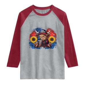 Cute Highland Cow Game Day Raglan Shirt New England Sports Fan Gift TS12 Heather Gray Heather Red Print Your Wear