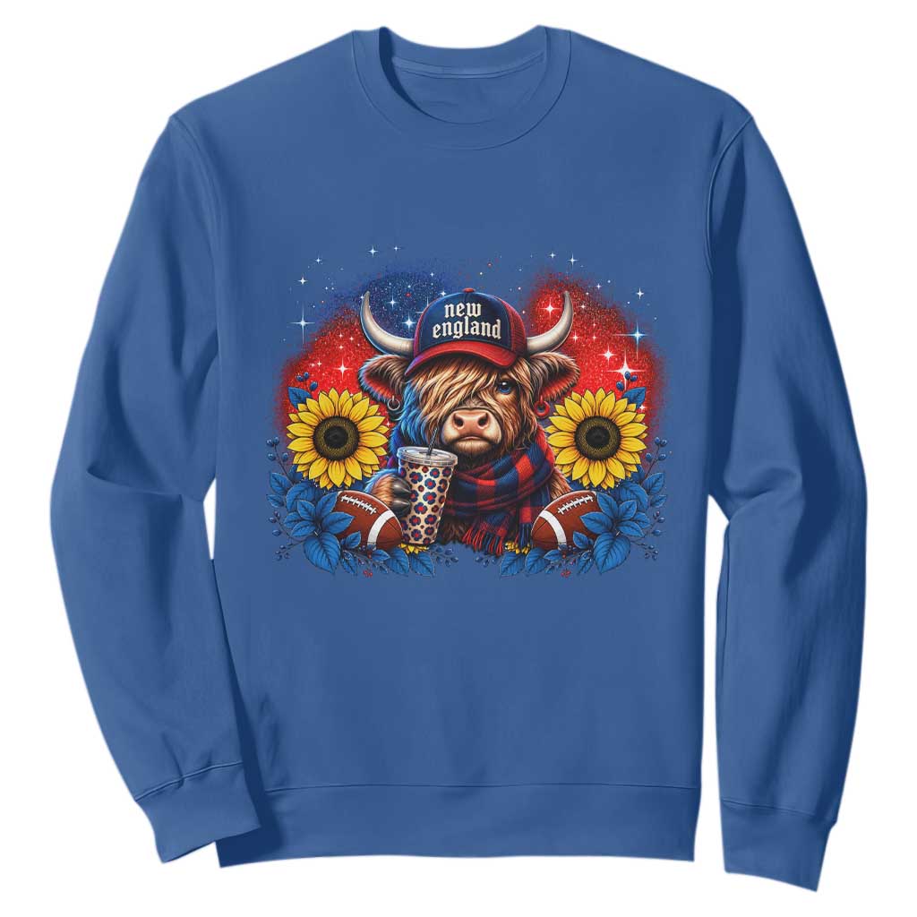 Cute Highland Cow Game Day Sweatshirt New England Sports Fan Gift TS12 Royal Blue Print Your Wear
