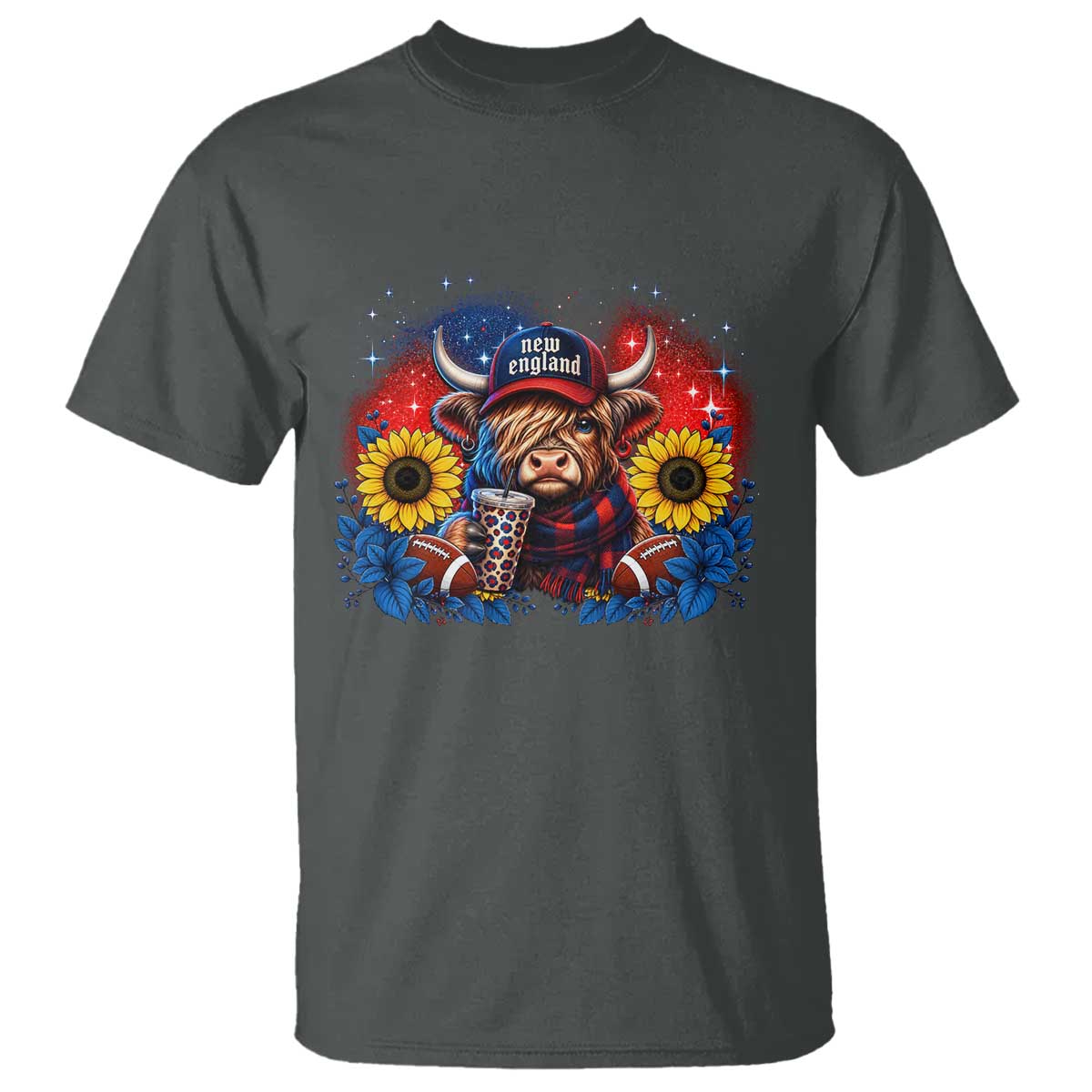 Cute Highland Cow Game Day T Shirt New England Sports Fan Gift TS12 Dark Heather Print Your Wear