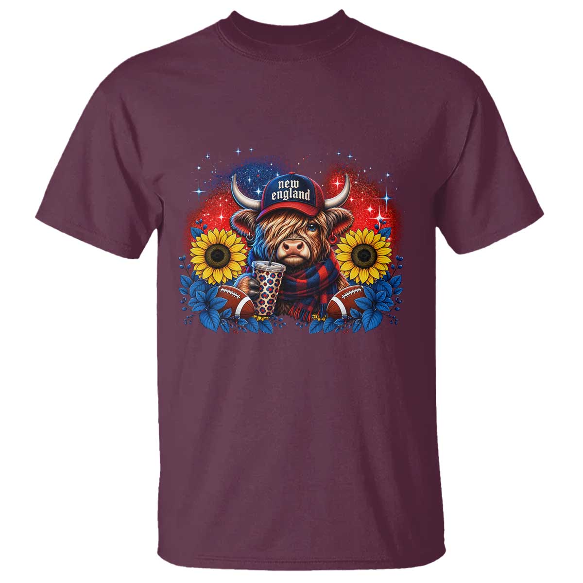 Cute Highland Cow Game Day T Shirt New England Sports Fan Gift TS12 Maroon Print Your Wear
