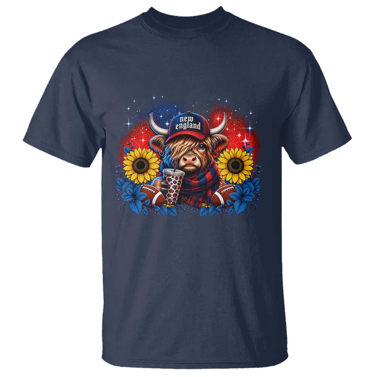 Cute Highland Cow Game Day T Shirt New England Sports Fan Gift TS12 Navy Print Your Wear
